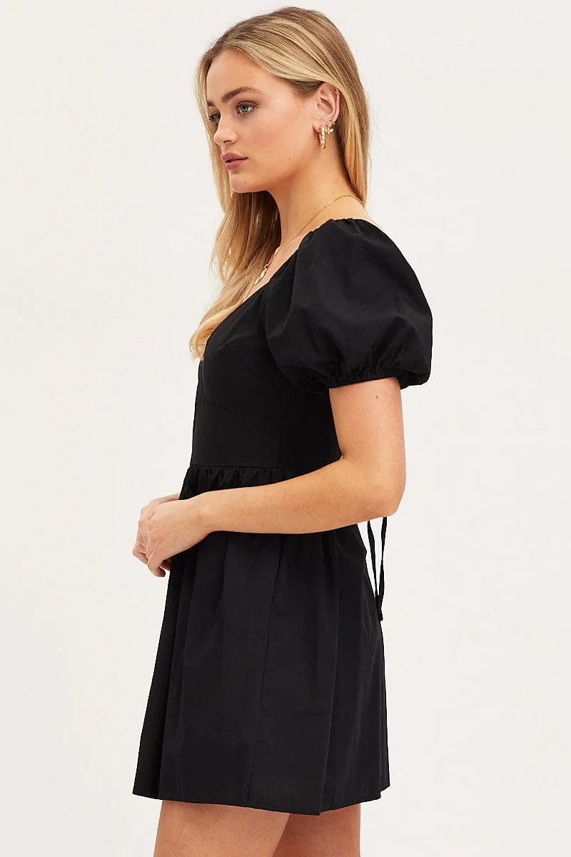 Black Mini Dress Short Sleeve City Star