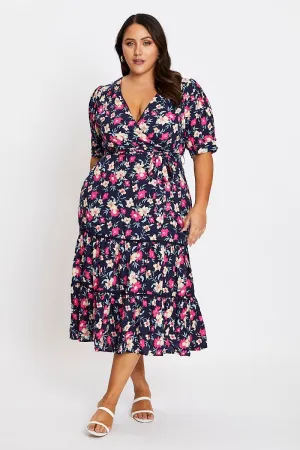 Floral Print Short Sleeve Puff Sleeve Midi Dress Work Wear Romantic casual midi