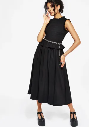 Veronica Cotton Smocked Bodice Bow Detail Midi Dress Relaxed fit knee-length piece Trendy casual event dress