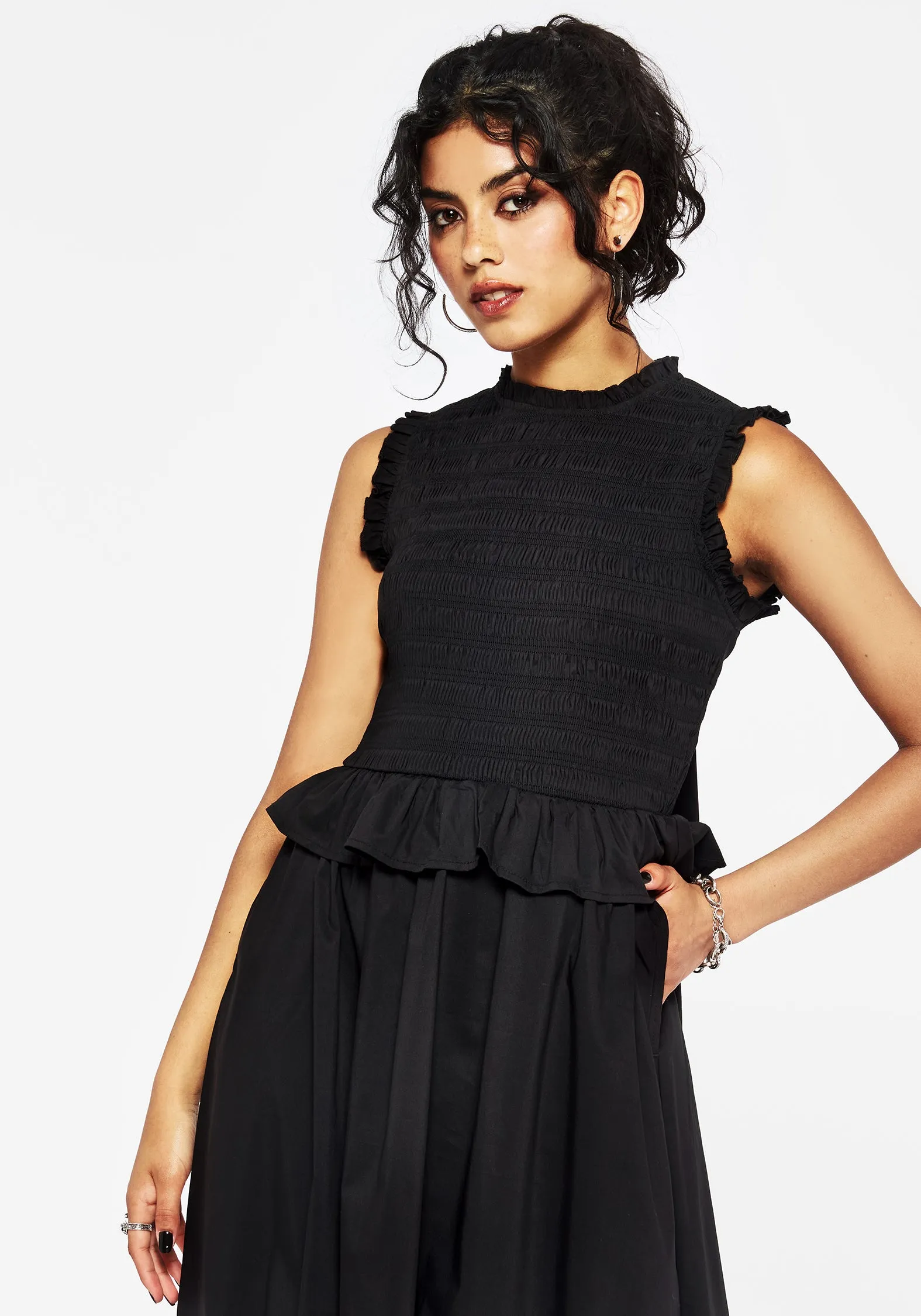 Veronica Cotton Smocked Bodice Bow Detail Midi Dress Coffee Break Polished Style