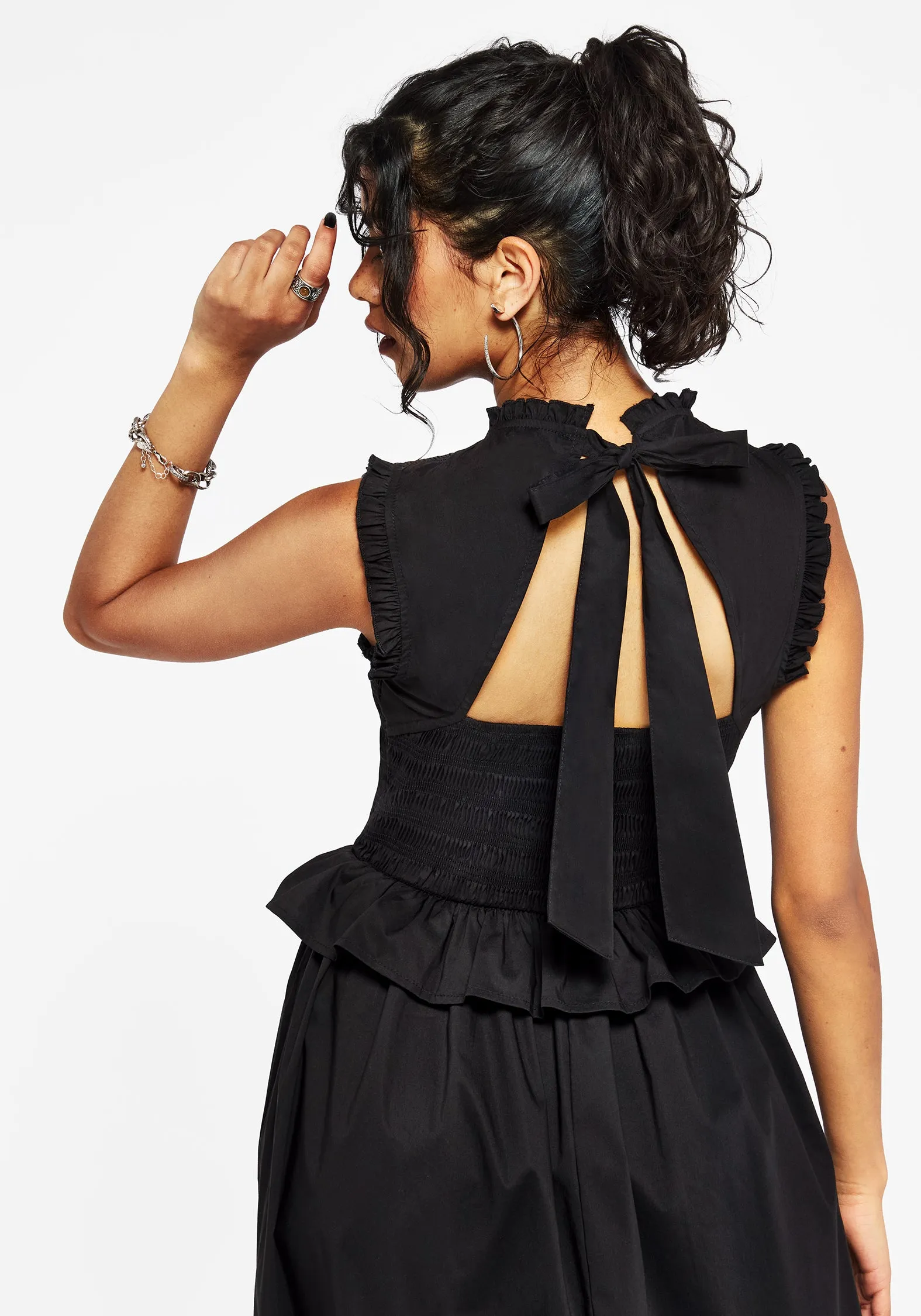 Veronica Cotton Smocked Bodice Bow Detail Midi Dress Classy Look
