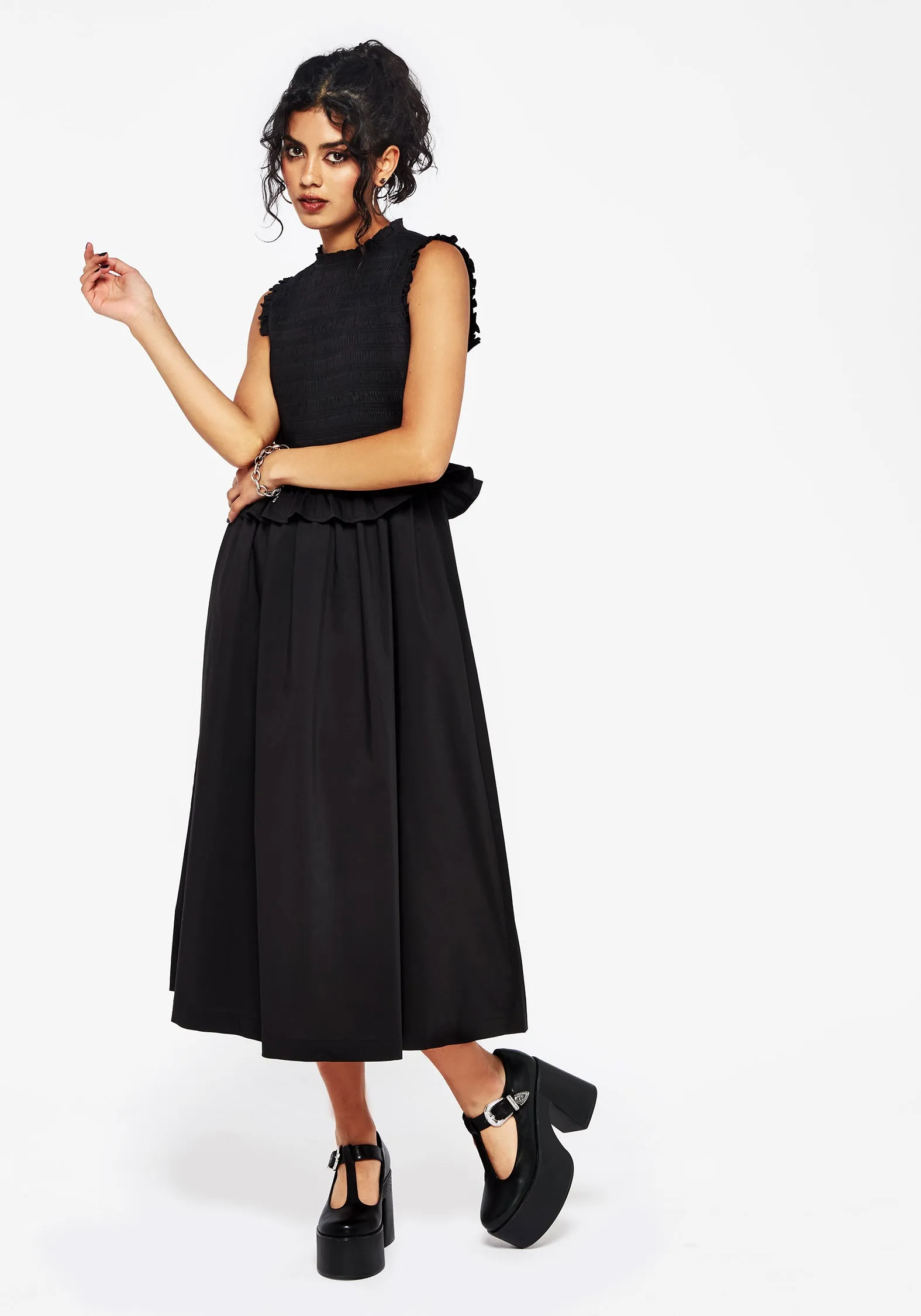 Stylish Choices Veronica Cotton Smocked Bodice Bow Detail Midi Dress