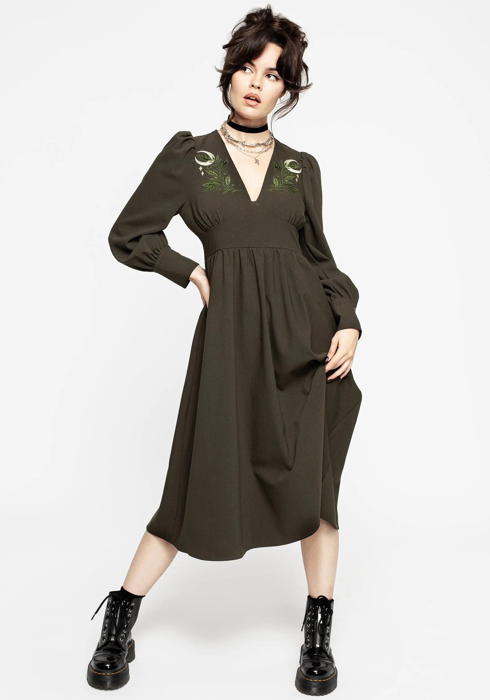 Huldra Embroidered Midi Dress bike lane Comfortable Layers