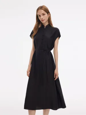 18MM Xiang Yun Silk A-Line Women Self-Tie Belt Midi Dress Soft fabric knee-length dress Theatre Time