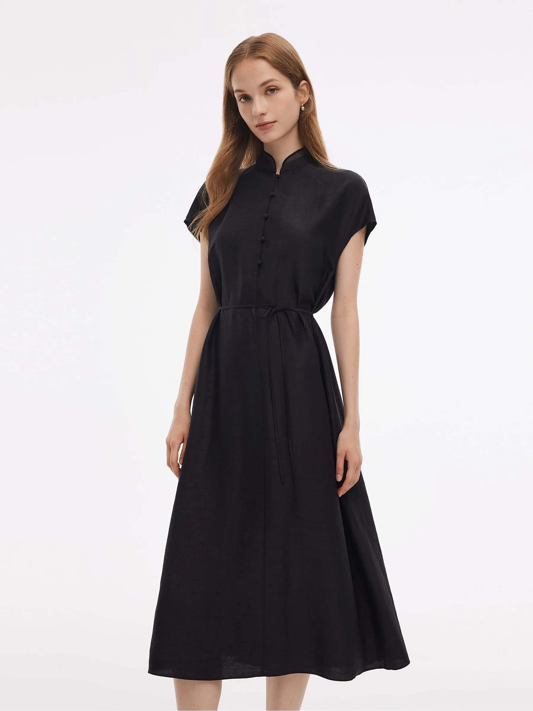 Casual chic midi Flattering dress for all body shapes 18MM Xiang Yun Silk A-Line Women Self-Tie Belt Midi Dress