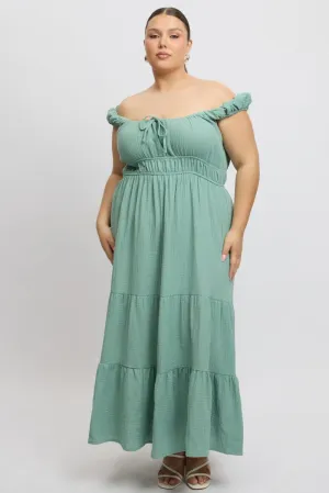 Statement pattern knee-length dress Minimalist Design Green Midi Dress Short Sleeve Ruched