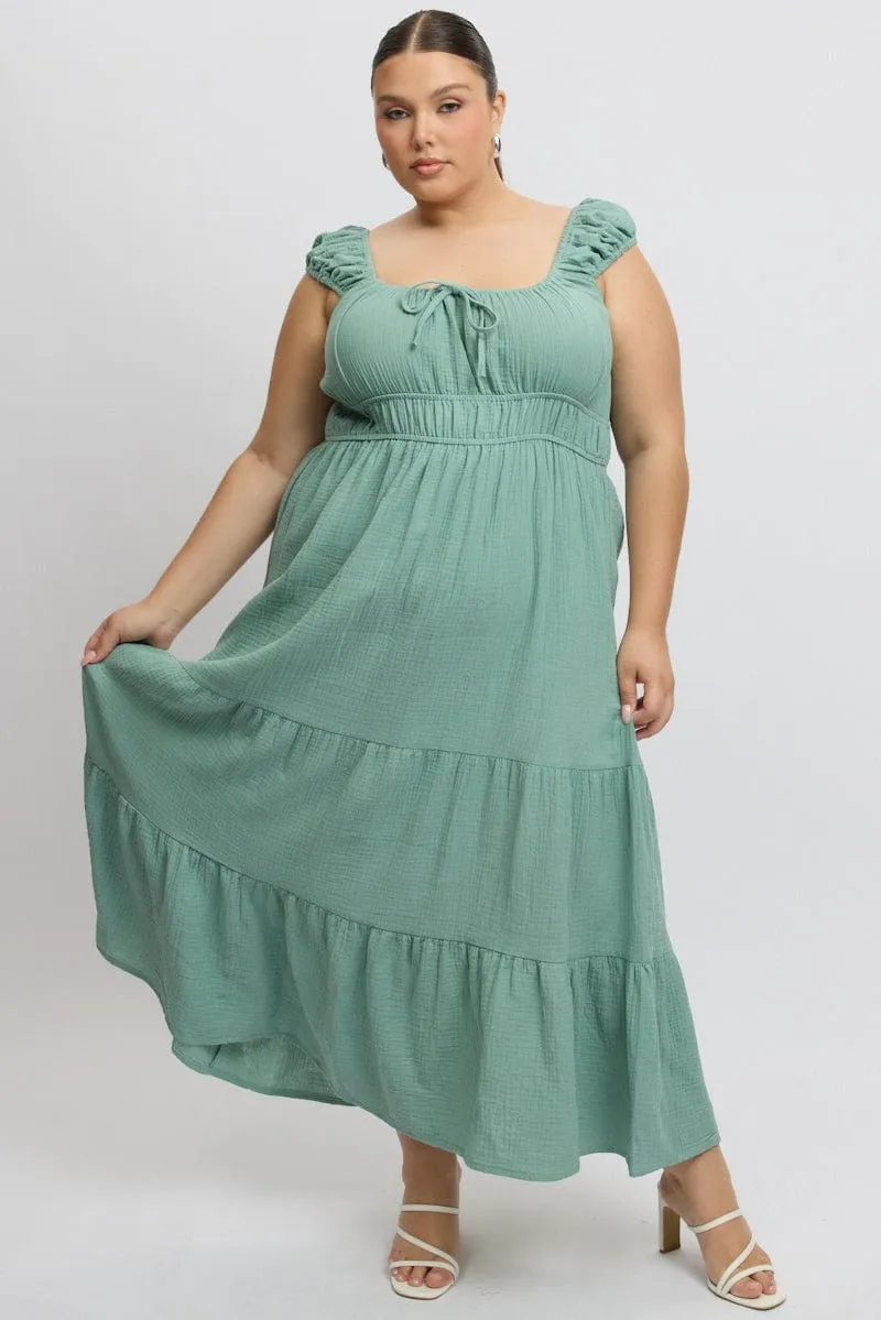 Street Lamp Polished Wardrobe Green Midi Dress Short Sleeve Ruched