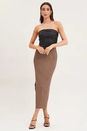 Brown Knit Skirt Midi High Rise Classic Appeal Spring Brunch