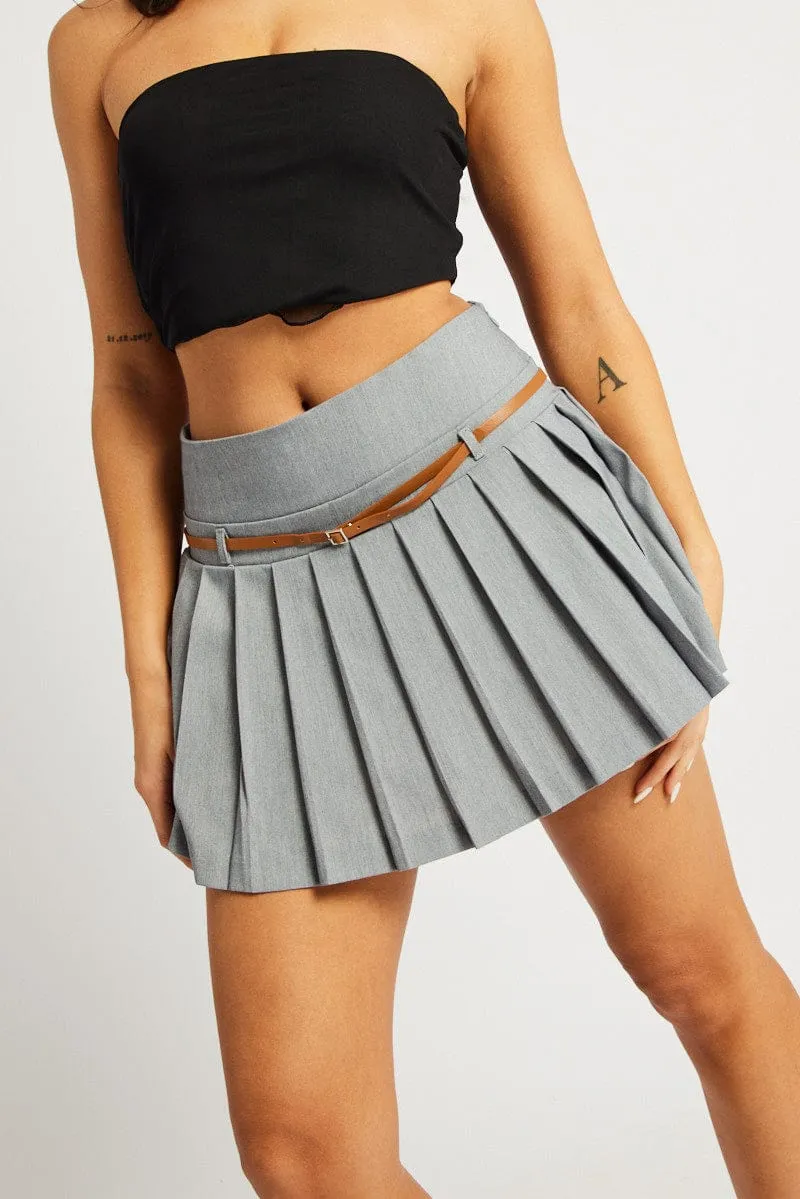 Chic Tones Eco Friendly Dye Grey Tennis Skirt Mini Belted