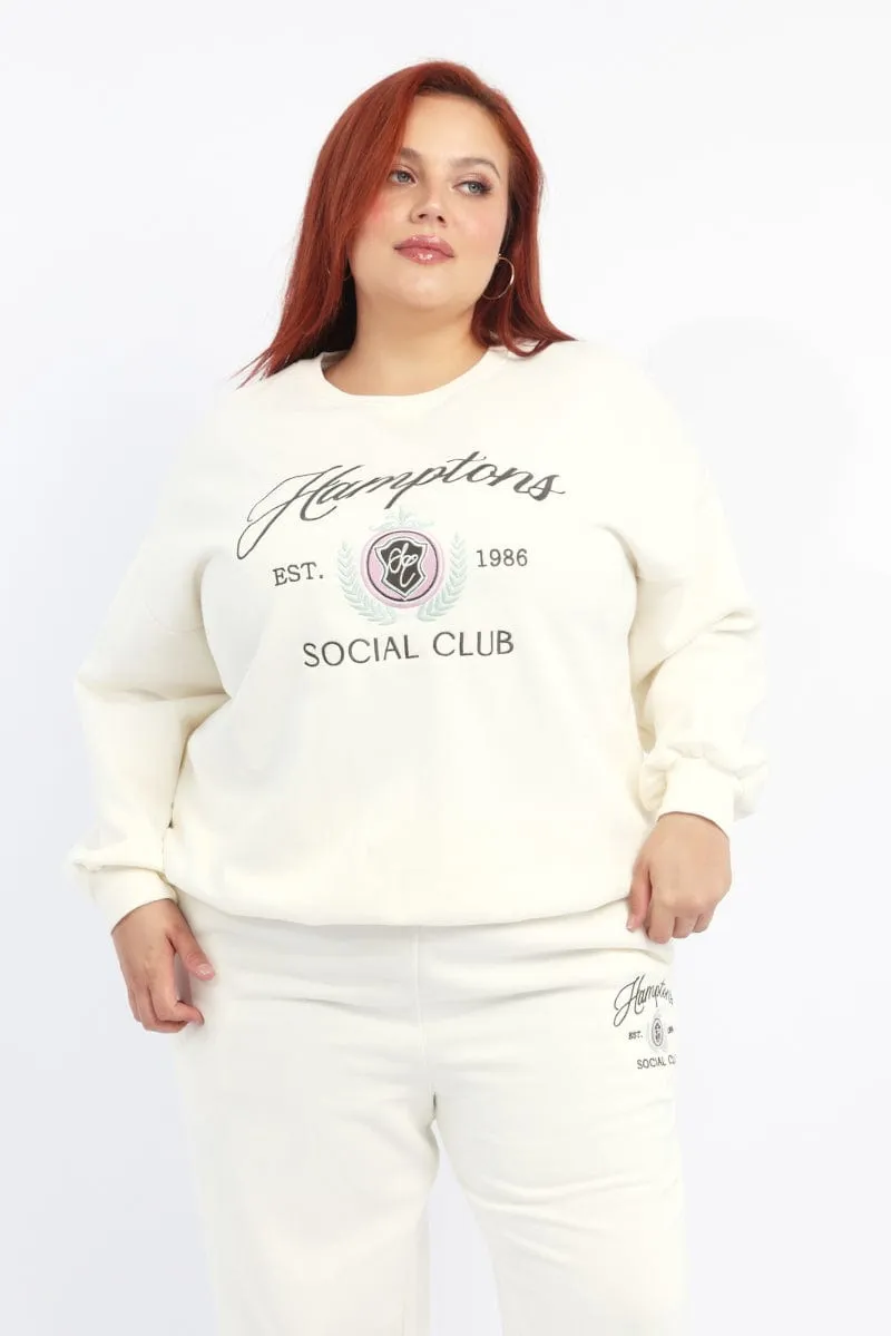 All Season Wear Fashionable Design White Sweatshirt Long Sleeve Crew Neck