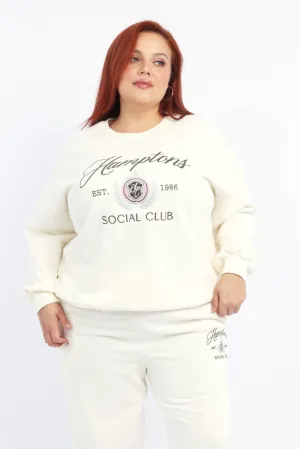 All Season Wear Fashionable Design White Sweatshirt Long Sleeve Crew Neck