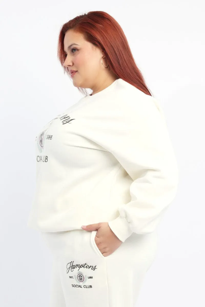 White Sweatshirt Long Sleeve Crew Neck Daily Relaxed