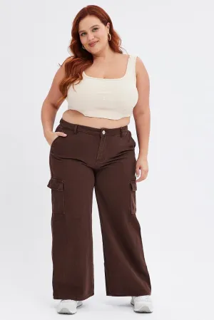 Bold Look Parent Style Brown Cargo Denim Jeans Mid Rise