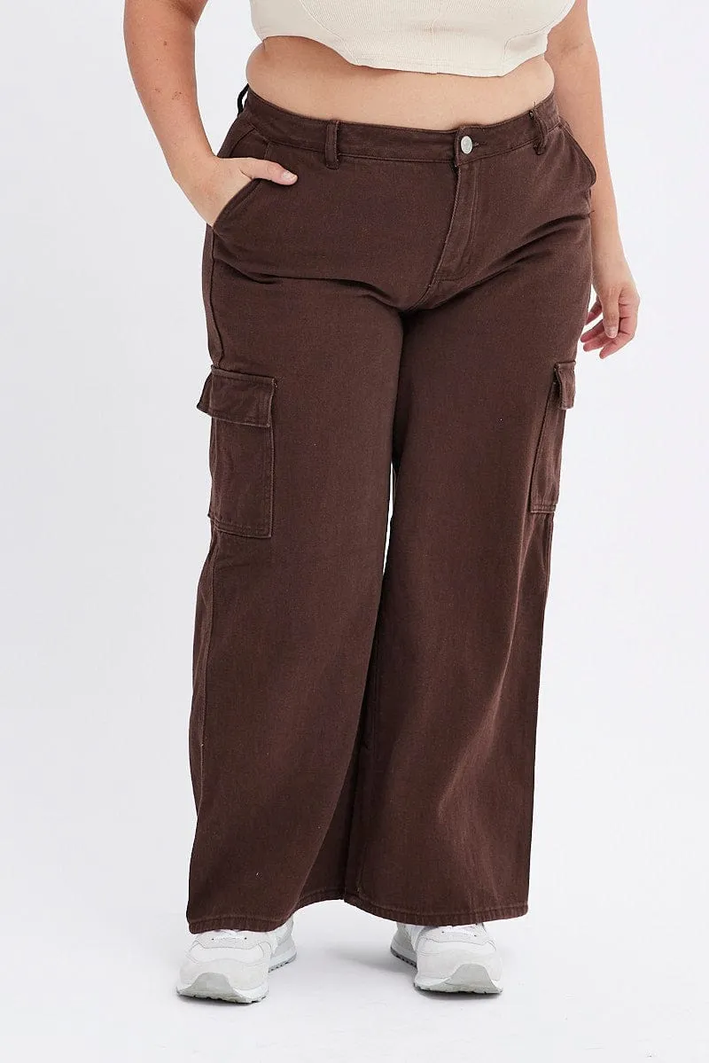 Parent Style Trendy Breathable Weekend Style Casual Parent Style Brown Cargo Denim Jeans Mid Rise