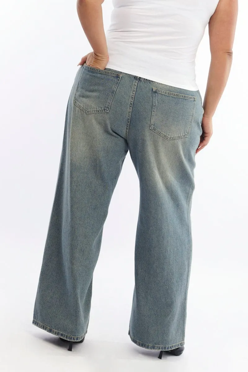Neat And Easy Denim Baggy Jeans Mid Rise