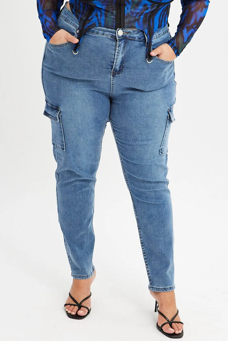 Eco Friendly Lightweight Modern Denim Cargo Skinny Denim Jeans High Rise