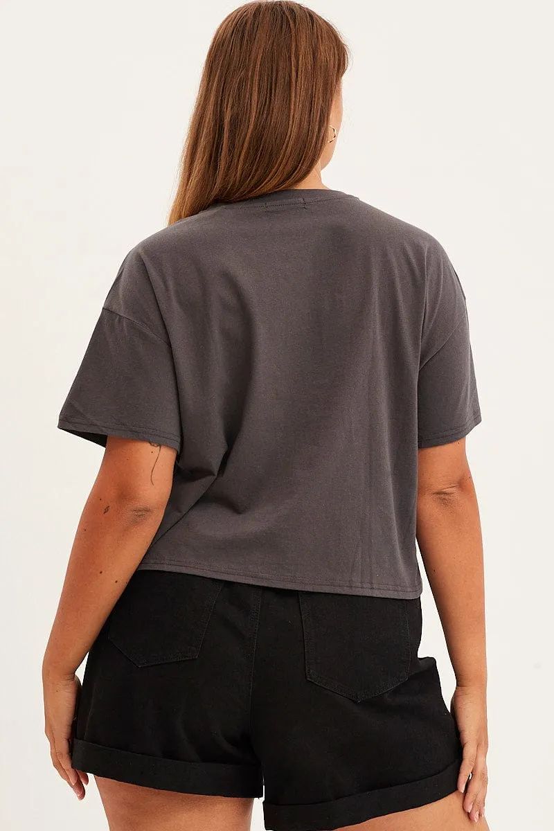 Modern Comfort Style Outdoor Comfort Grey Graphic T-shirt Los Angeles Print Cotton