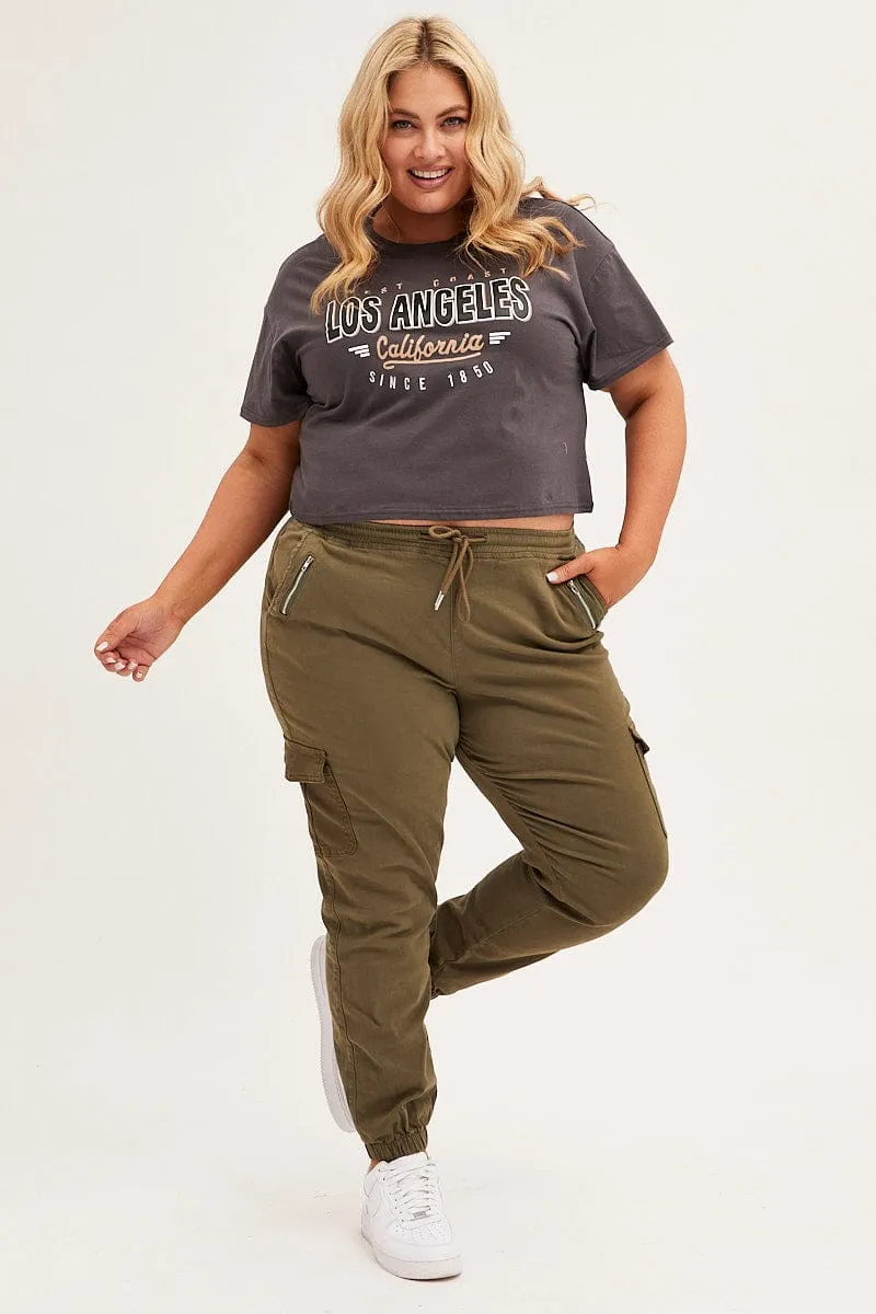 Anti Pilling Finish Seasonal Must-Have Grey Cotton T-shirt Embroidered Los Angeles
