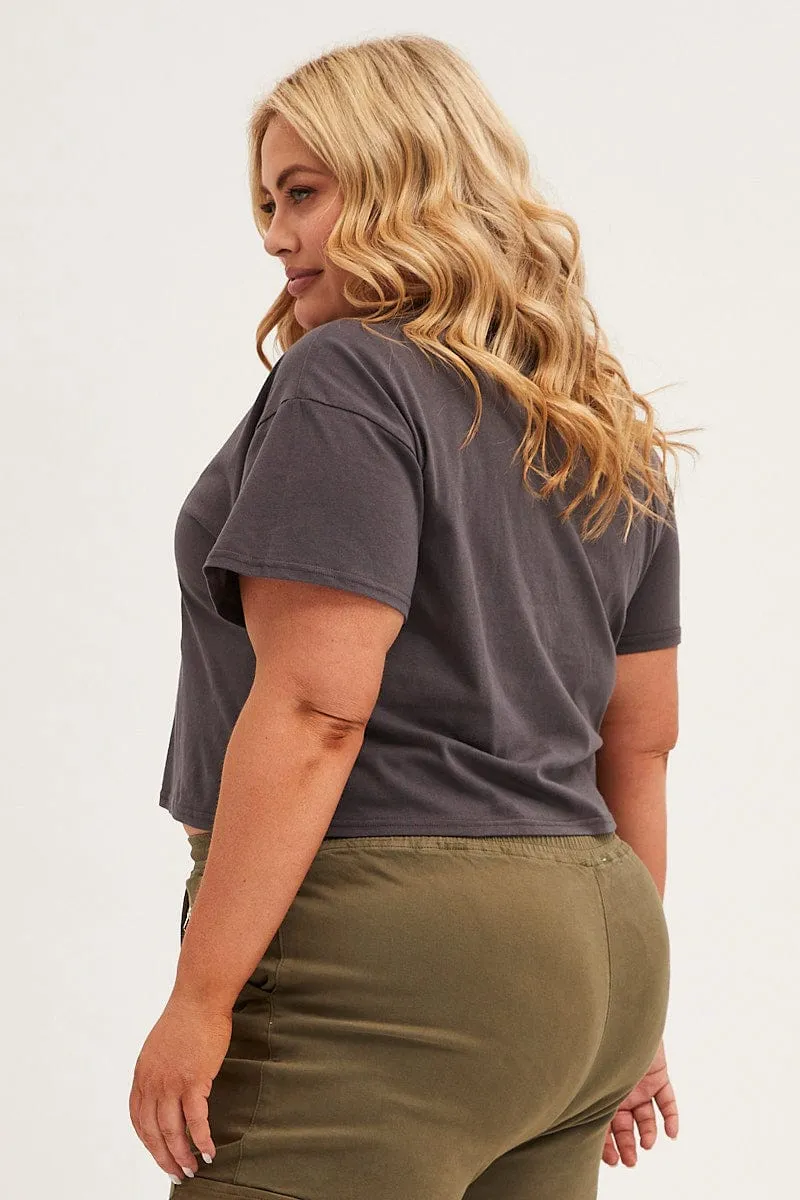 Cozy Layer Grey Cotton T-shirt Embroidered Los Angeles