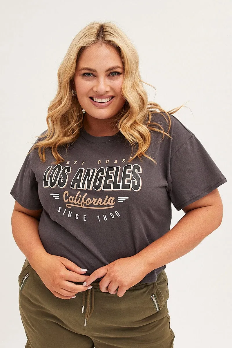 Everyday Look LayeredHemDetails Grey Cotton T-shirt Embroidered Los Angeles