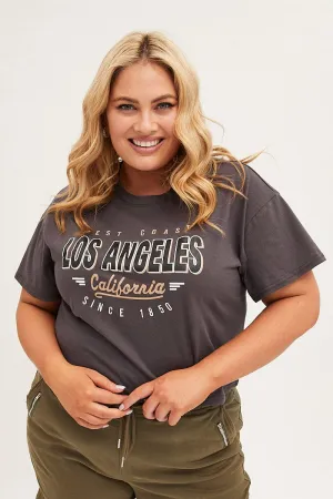 Everyday Look LayeredHemDetails Grey Cotton T-shirt Embroidered Los Angeles