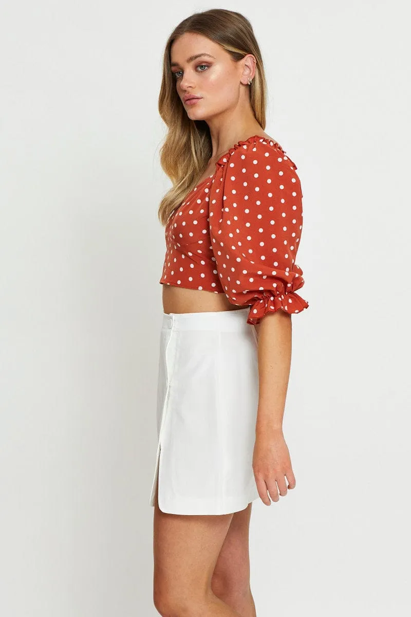 White High Waist Linen Front Slit Limited Edition Fold Over Detail