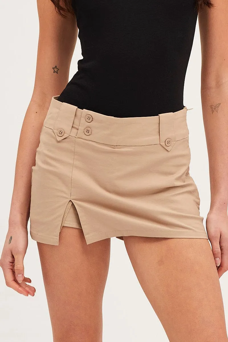 Urban Edge High Elasticity Material Beige Low Rise Micro Mini Skirt