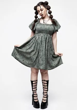 Cassie Green Floral Mini Babydoll Dress Versatile Wear Flexible Knit Structure