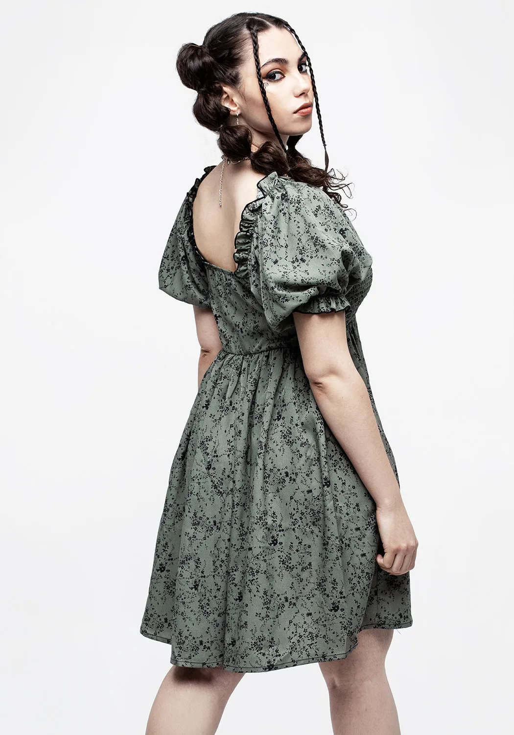 Floral design Model Off Cassie Green Floral Mini Babydoll Dress