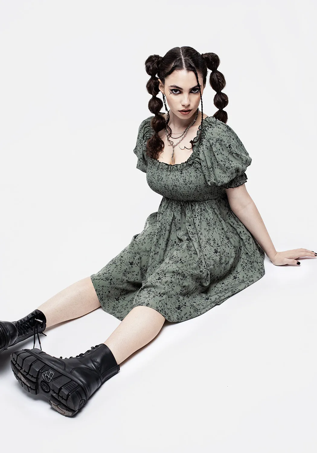 Cassie Green Floral Mini Babydoll Dress Party Beat Generous Armholes