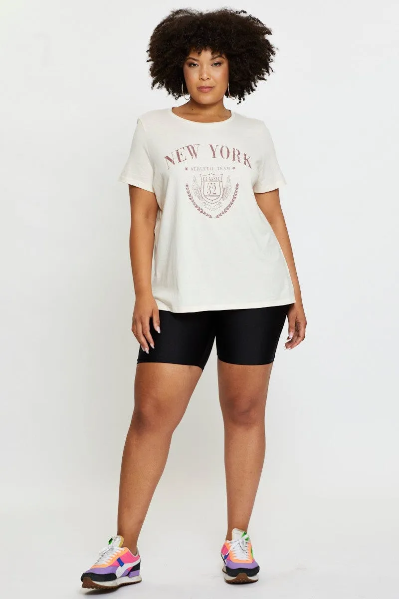 Beige Graphic T-shirt New York Crew Neck Short Sleeve Perfect Layer Men's masculinity