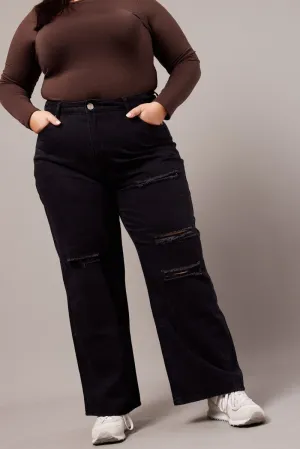 Artist Vibe Comfy Black Baggy Jeans High Rise Knee Distress