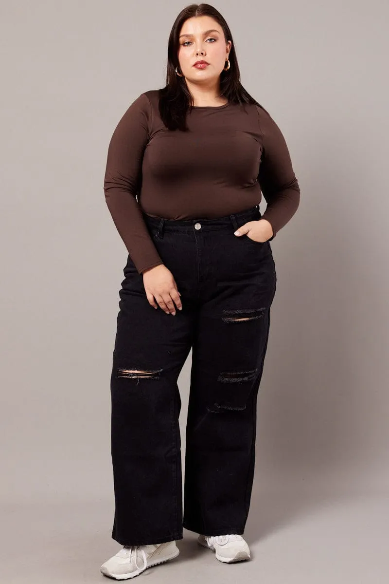Unisex Wear Premium Style Blend Black Baggy Jeans High Rise Knee Distress