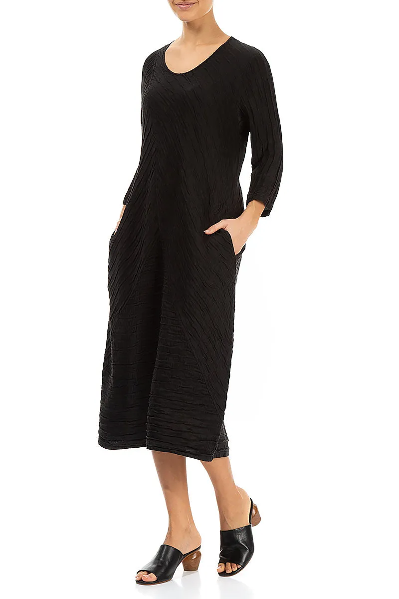 Trendy Jacket Winter Ready Crinkled Black Silk Linen Midi Dress