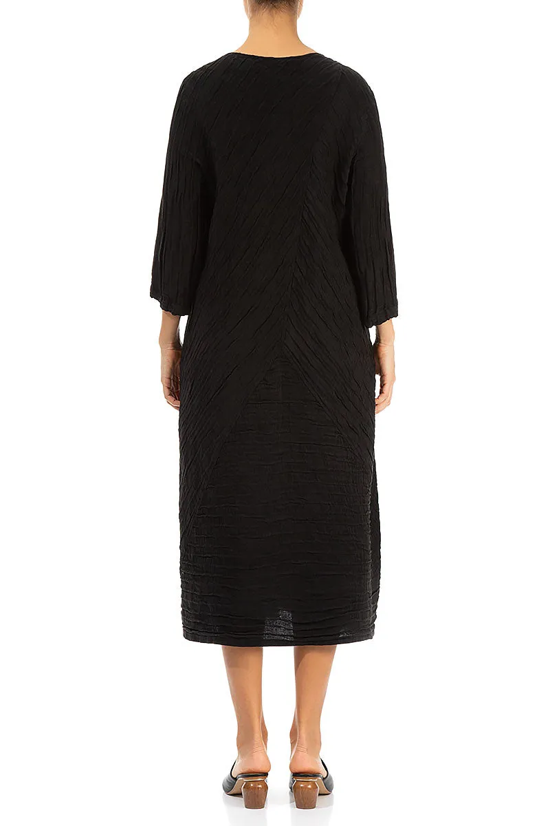 Crinkled Black Silk Linen Midi Dress Soft Leggings Comfortable Style