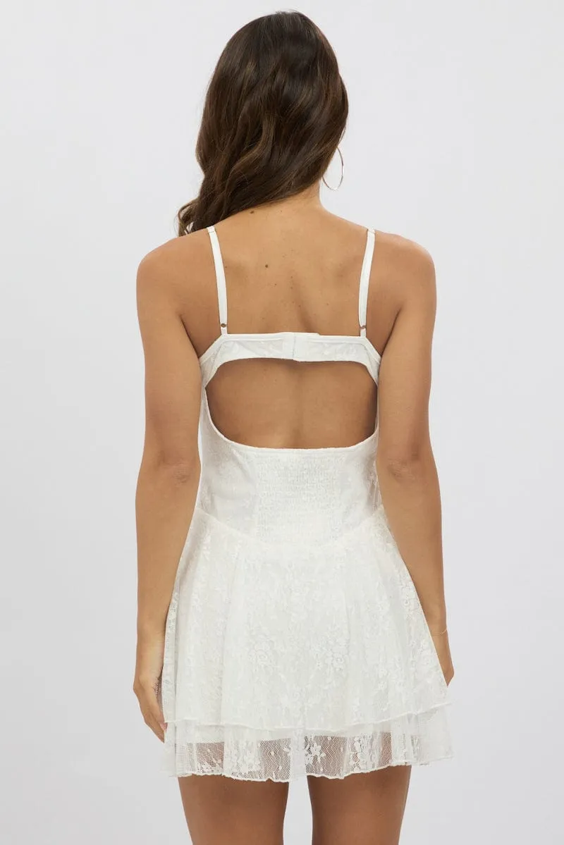 White Fit And Flare Dress Strappy Lace EcoDyeProcess