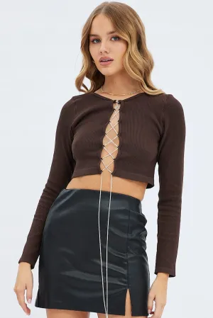 Versatile Design QuickRelease Closure Brown Top Crop Round Neck Diamante Seamless