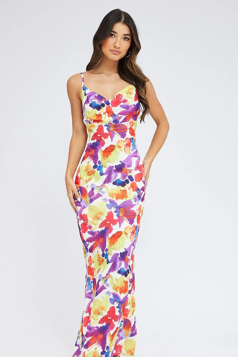 Bronze Glow Festival Glow Multi Floral Maxi Dress Slip Cami Watercolour Print