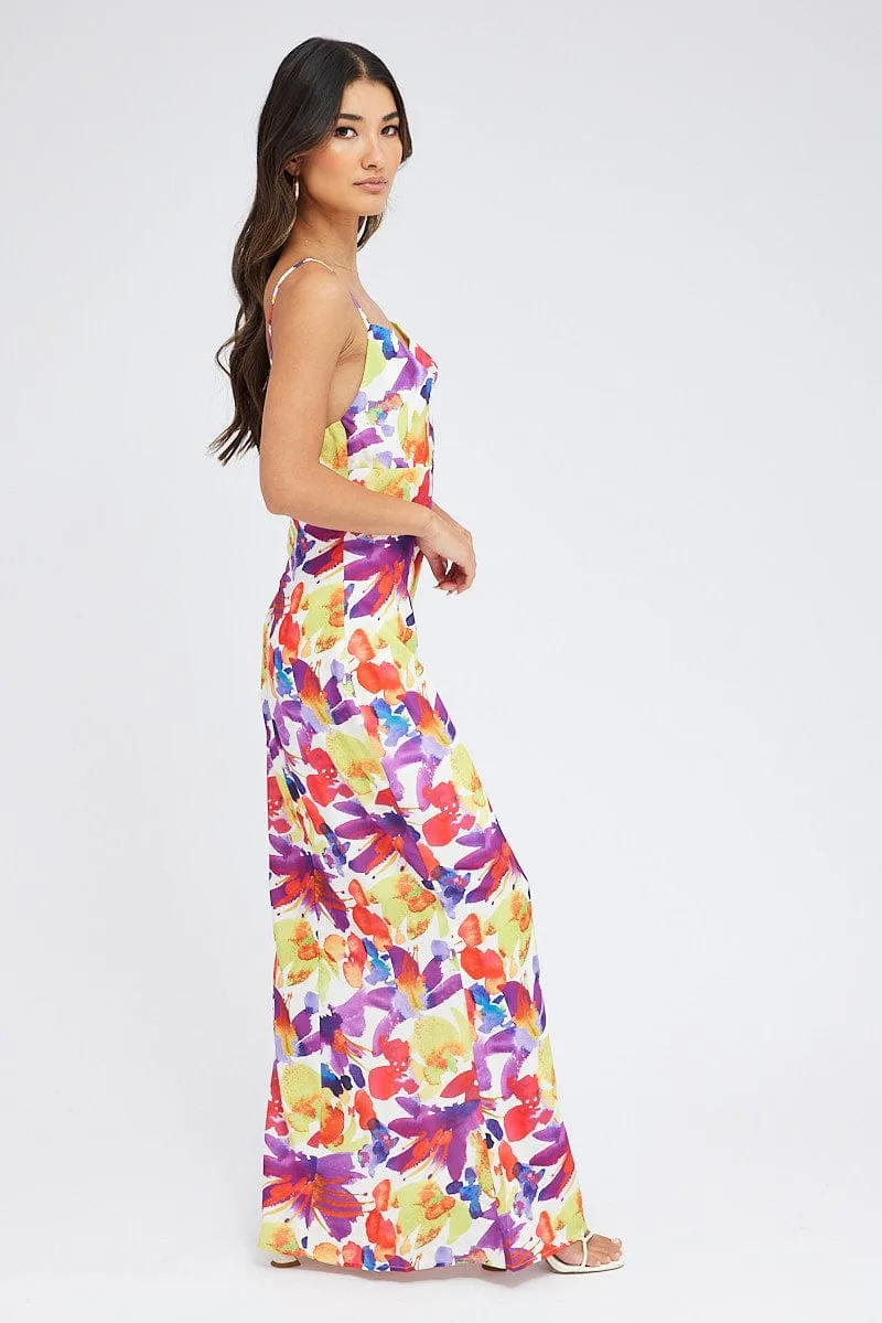 Multi Floral Maxi Dress Slip Cami Watercolour Print Shell Shine Urban Glow