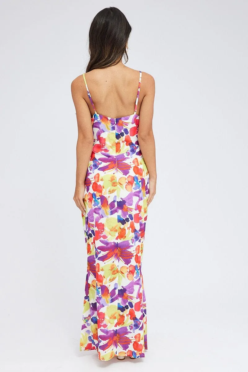 Multi Floral Maxi Dress Slip Cami Watercolour Print This dress is designed to be worn for a variety of occasions providing effortless style With a flattering shape and versatile design this dress is perfect for all occasions