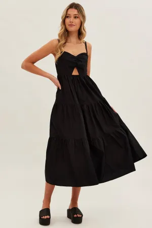 Stair Glow Frost Breeze Black Maxi Dress Sleeveless Ruched Front