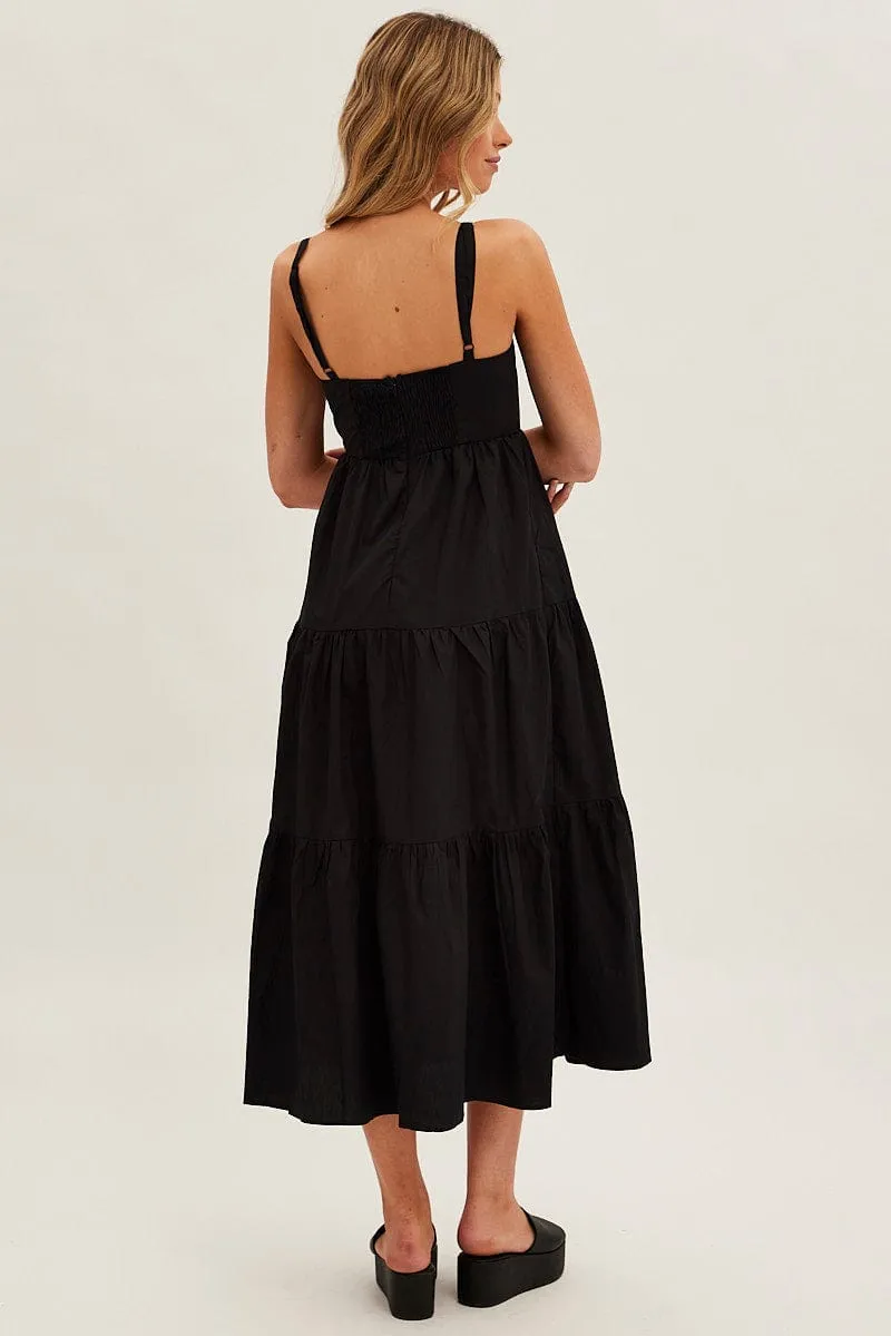 Black Maxi Dress Sleeveless Ruched Front Field Glow Minimal Line