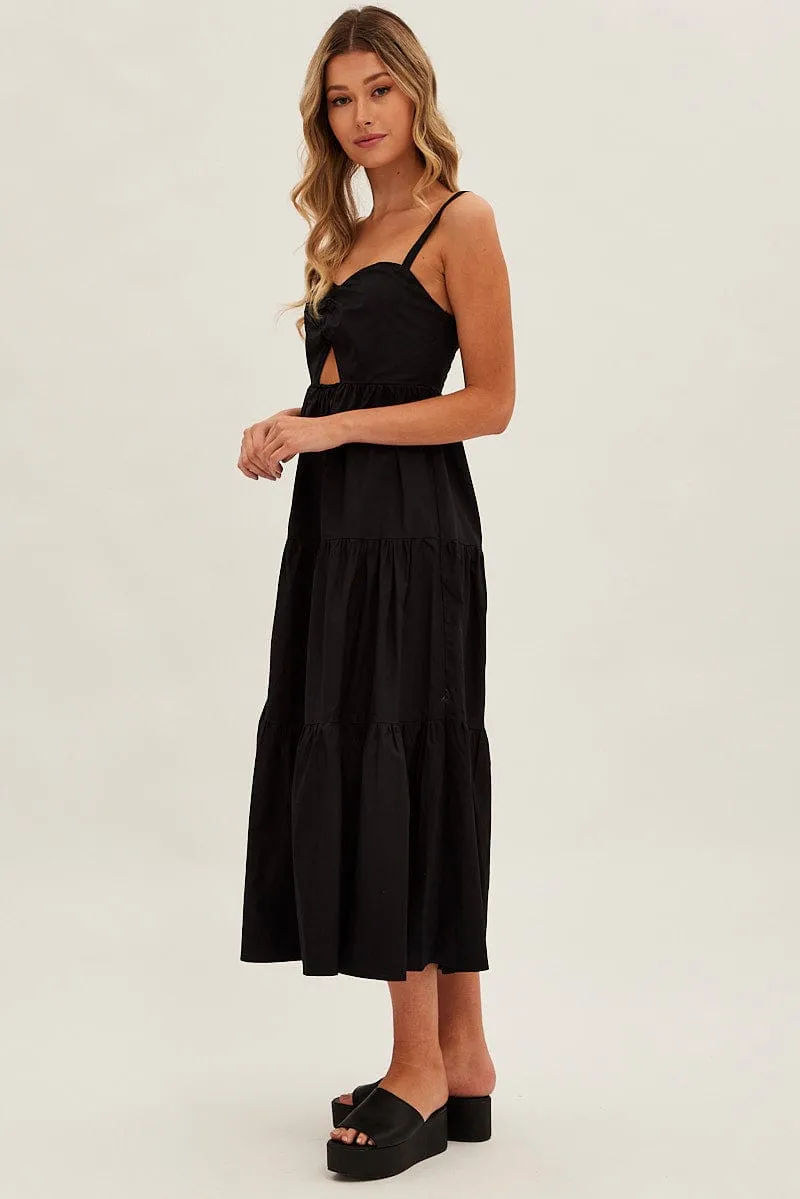 Black Maxi Dress Sleeveless Ruched Front The soft fabric of this dress ensures all-day comfort without compromising on style Fur Trim