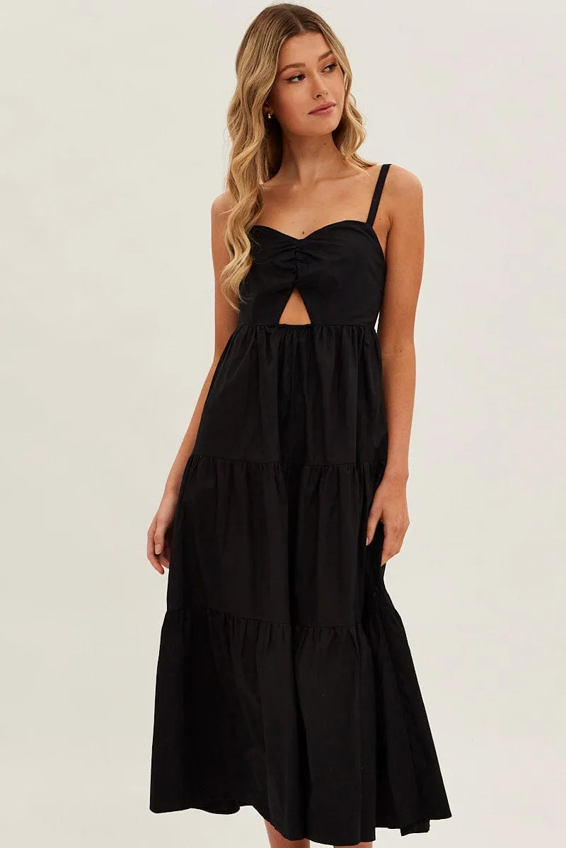 Wedding guest Black Maxi Dress Sleeveless Ruched Front