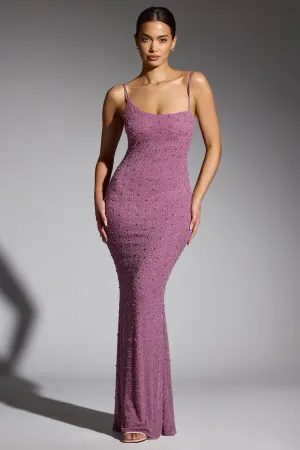 Designed to suit all body types this dress provides a flattering fit for every figure Embellished Asymmetric Maxi Dress in Grape