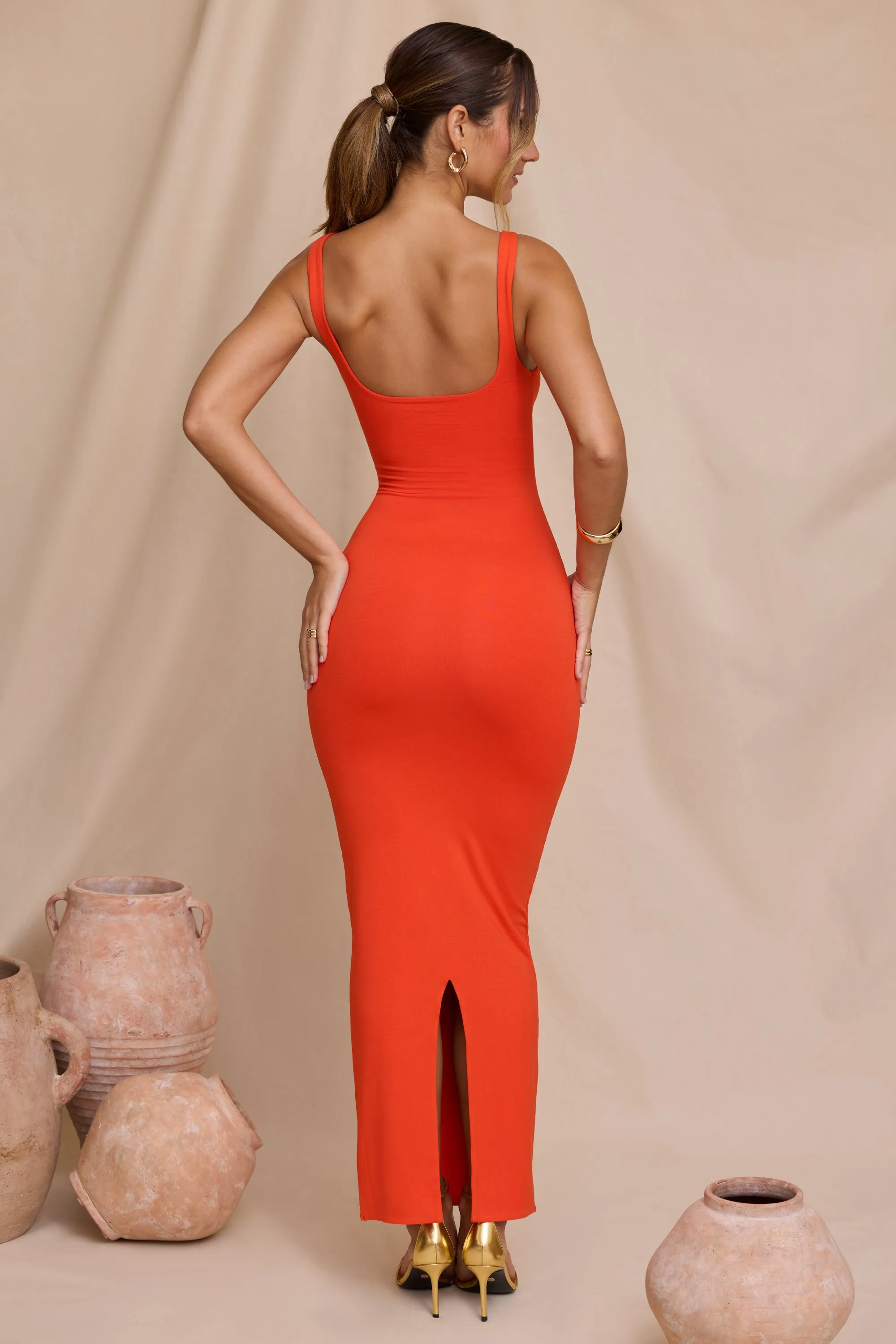 Sailing Day Micro Strap Detail Maxi Dress in Tangerine