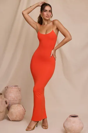 The versatile design of this maxi dress makes it perfect for a variety of occasions Vibrant colored maxi Micro Strap Detail Maxi Dress in Tangerine