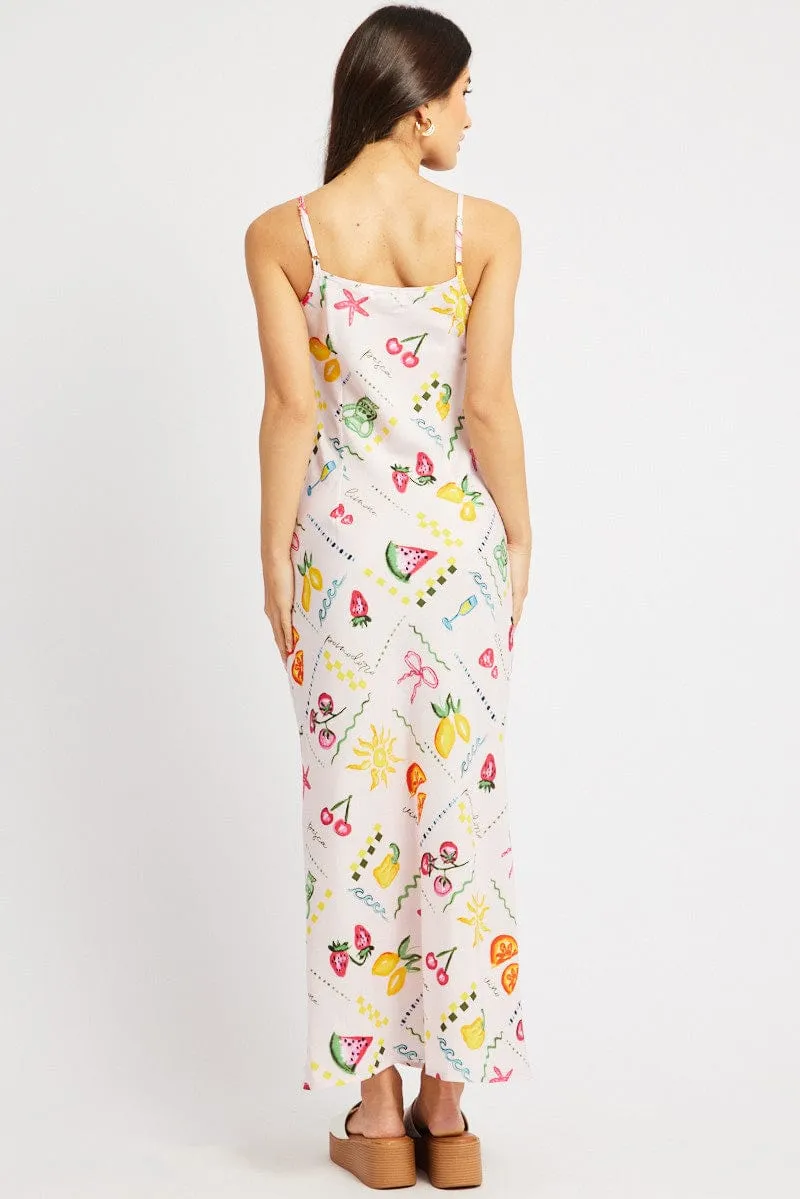 Straight Line Burgundy Deep Multi Abstract Maxi Dress Bias Cut