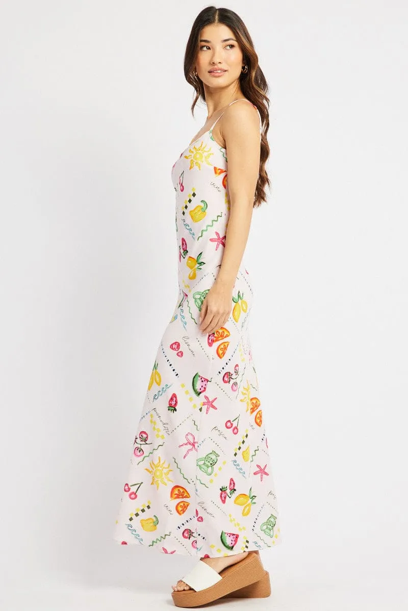 Forest Air Multi Abstract Maxi Dress Bias Cut