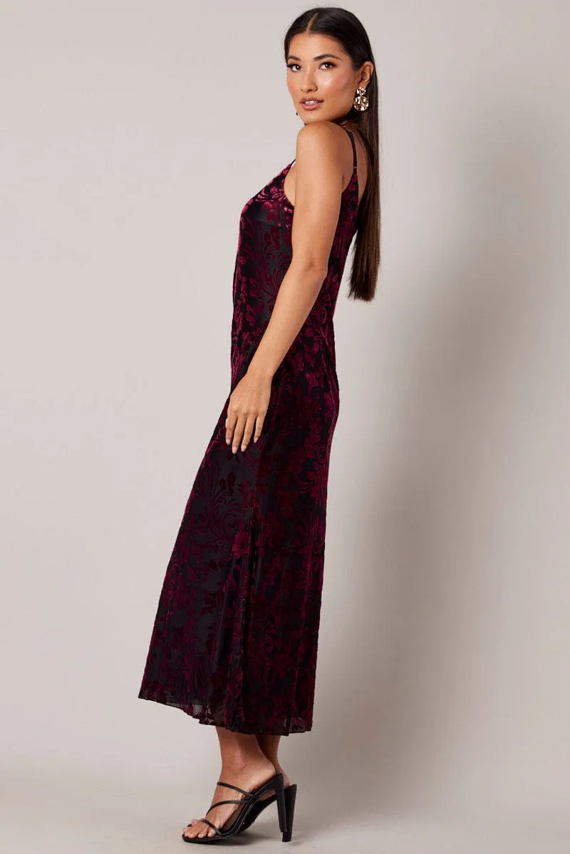 Boat Neck Red Maxi Dress Sleeveless Scoop Neck Burn Out